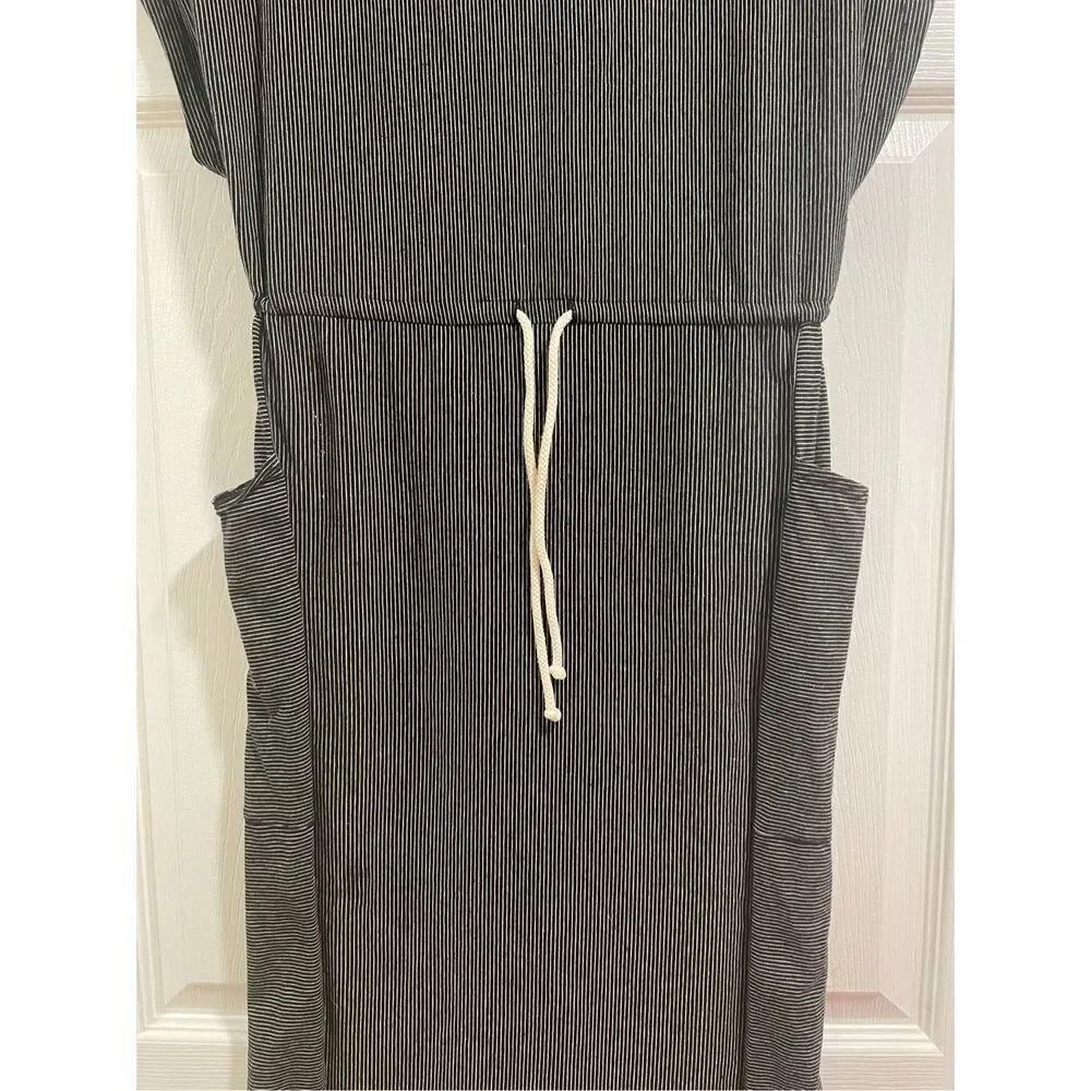 Marine Layer Womens Cap Sleeve Striped Pockets Lola Cocoon Dress Black White XS - Picture 3 of 6